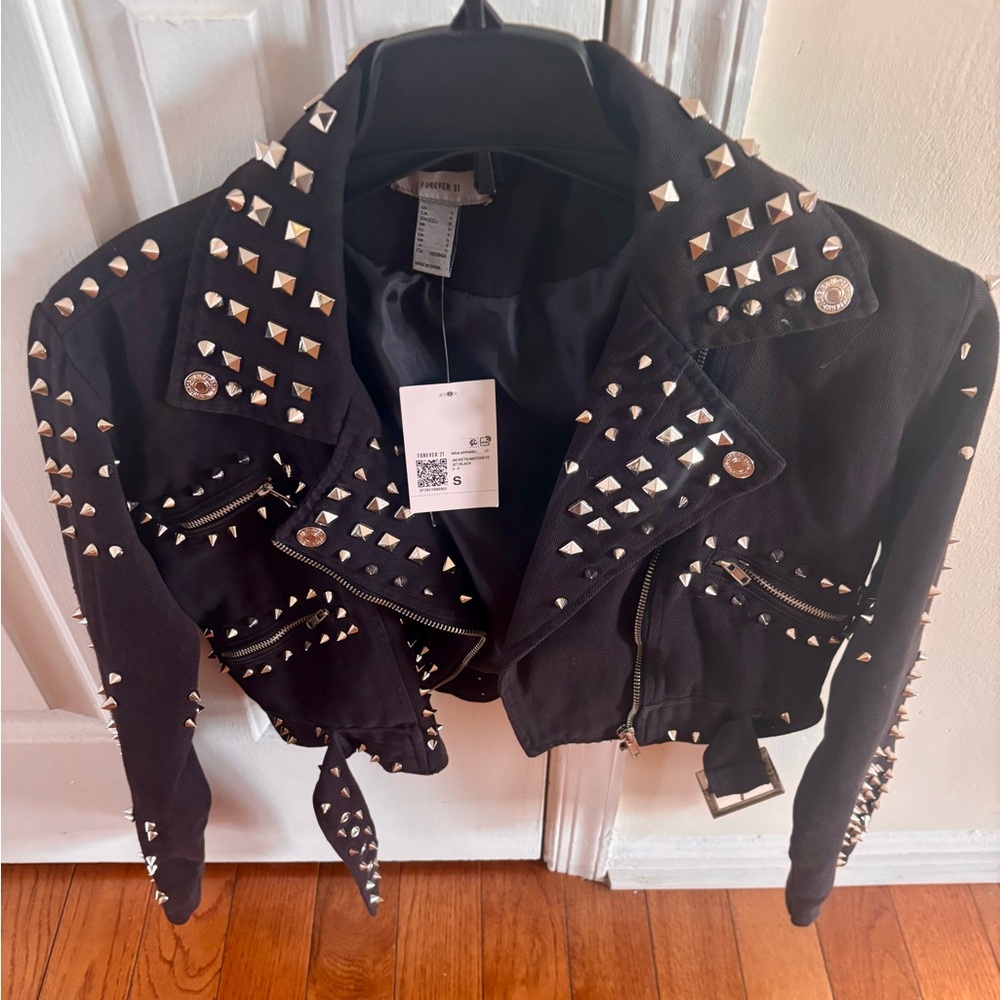 Studded Black Moto Belted Jacket